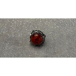 Vintage 90s Amber Sterling Silver Ring Size 4 1990s Retro Art Nouveau Whimsigoth